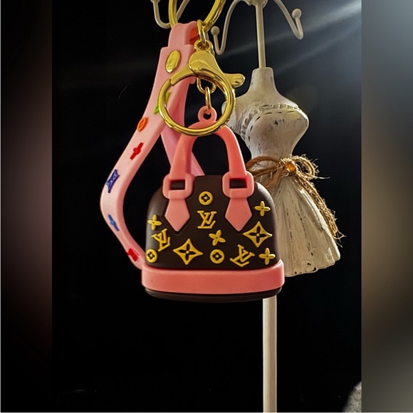 Accessories - Pink and Brown Designer-like Mini Bag Charm/ Keychain Holder NWT